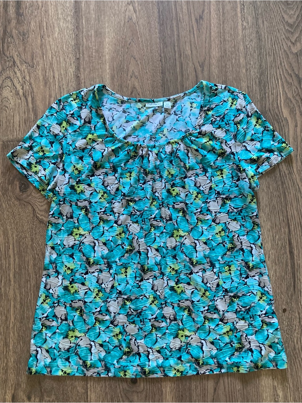 croft & barrow Women’s Turquoise Floral Short Sleeve Scoop Neck Top Size PM